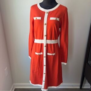 Orange and White Faux Button-Front Knit Dress - XL